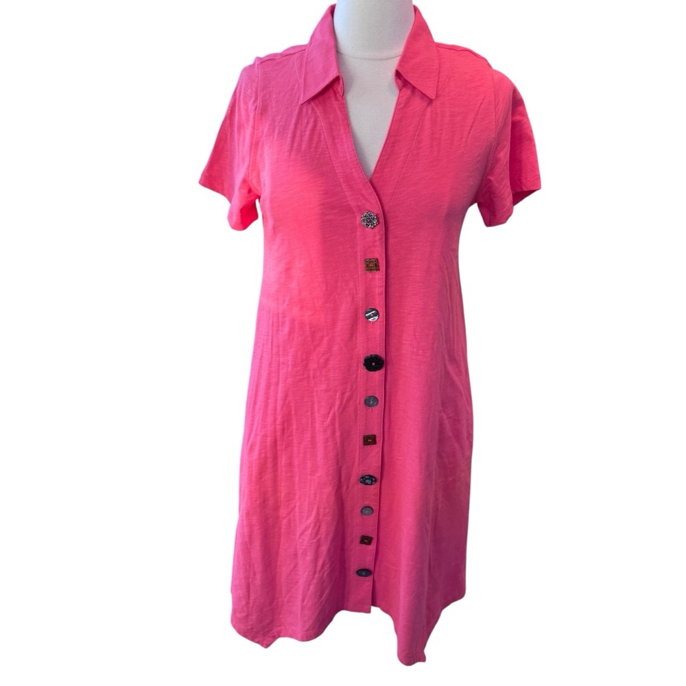 Soft Surroundings Danielle Button Dress Tunic Coral Cotton Artsy Size Small